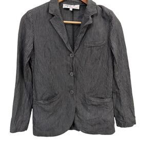 Agnes B Linen 100% Linen Striped 3 Button Blazer Made in France Size 34 US 2